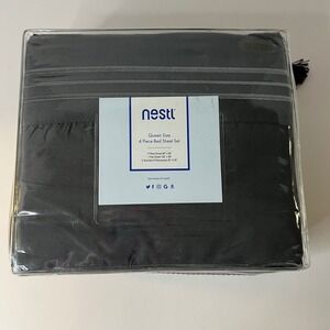 Nestl Queen Size 4 Piece Bed Sheet Set Gray MIcrofiber NIP